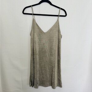Zara Olive Taupe Satin Slip Dress Spaghetti Straps Minimalist Size L Bias Cut
